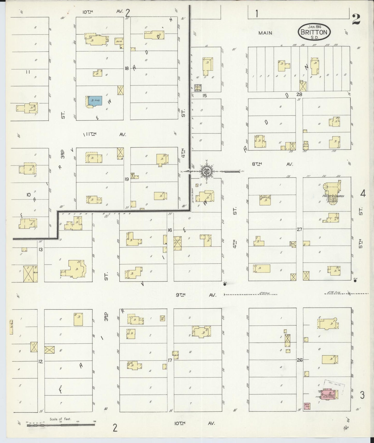 Sanborn Fire Insurance Map from Britton, Marshall County, South Dakota (1914), Sheet #0002 - Complete Map Set gallery image, historic Sanborn map, vintage wall art, South Dakota South Dakota