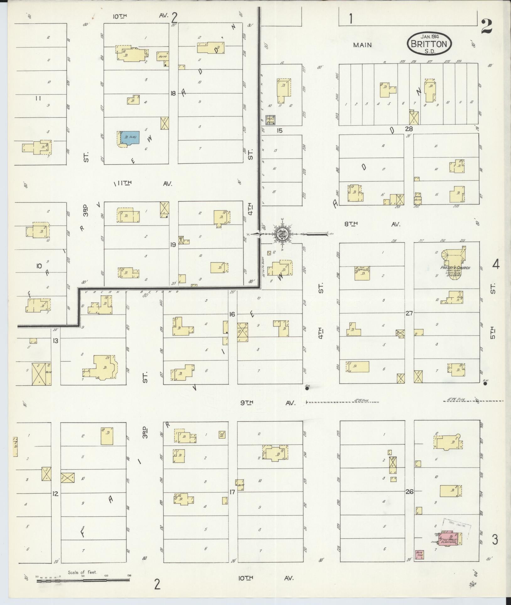Sanborn Fire Insurance Map from Britton, Marshall County, South Dakota (1914), Sheet #0002 - Complete Map Set gallery image, historic Sanborn map, vintage wall art, South Dakota South Dakota