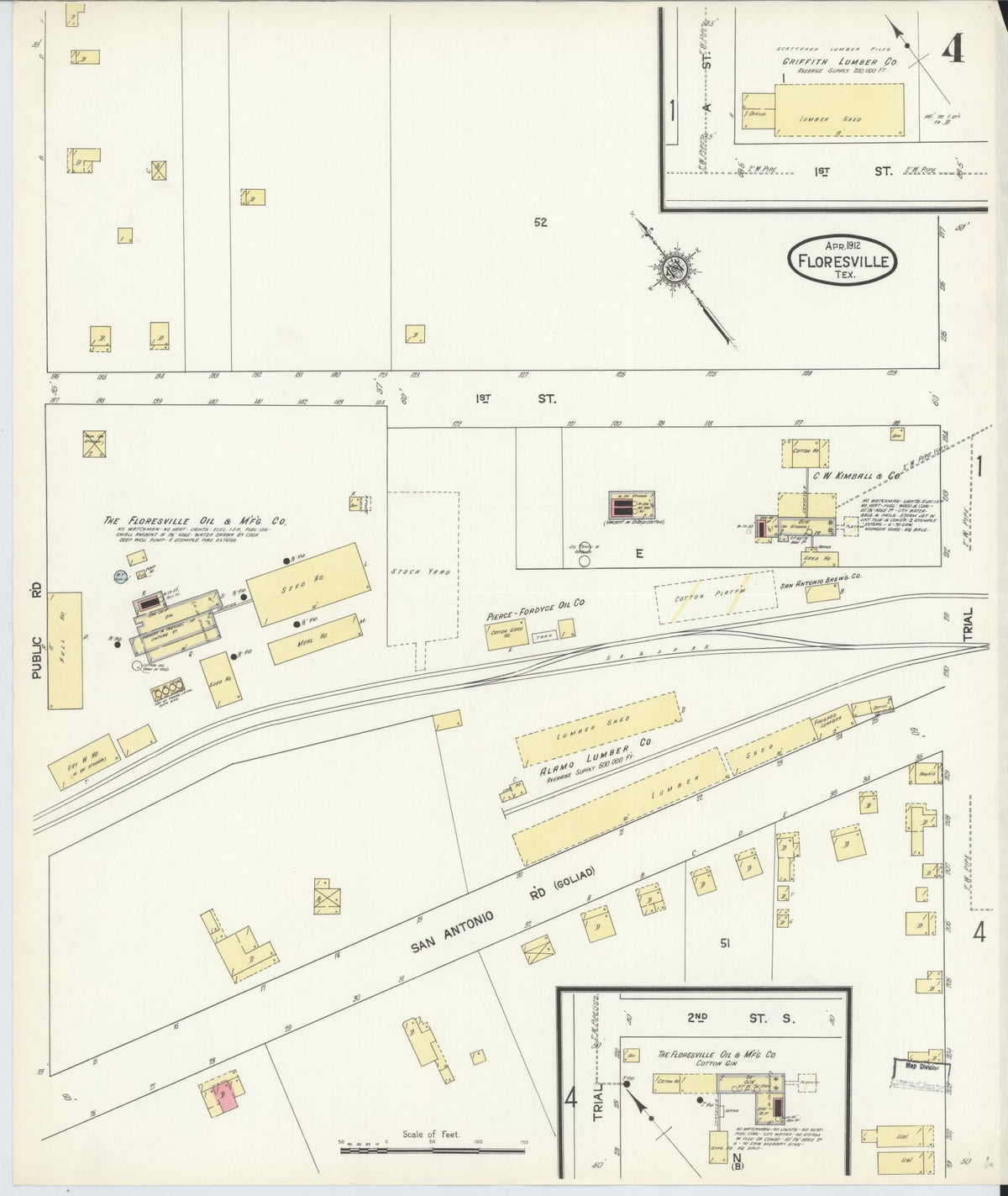 Sanborn Fire Insurance Map from Floresville, Wilson County, Texas (1912), Sheet #0004 - Complete Map Set gallery image, historic Sanborn map, vintage wall art, Texas Texas