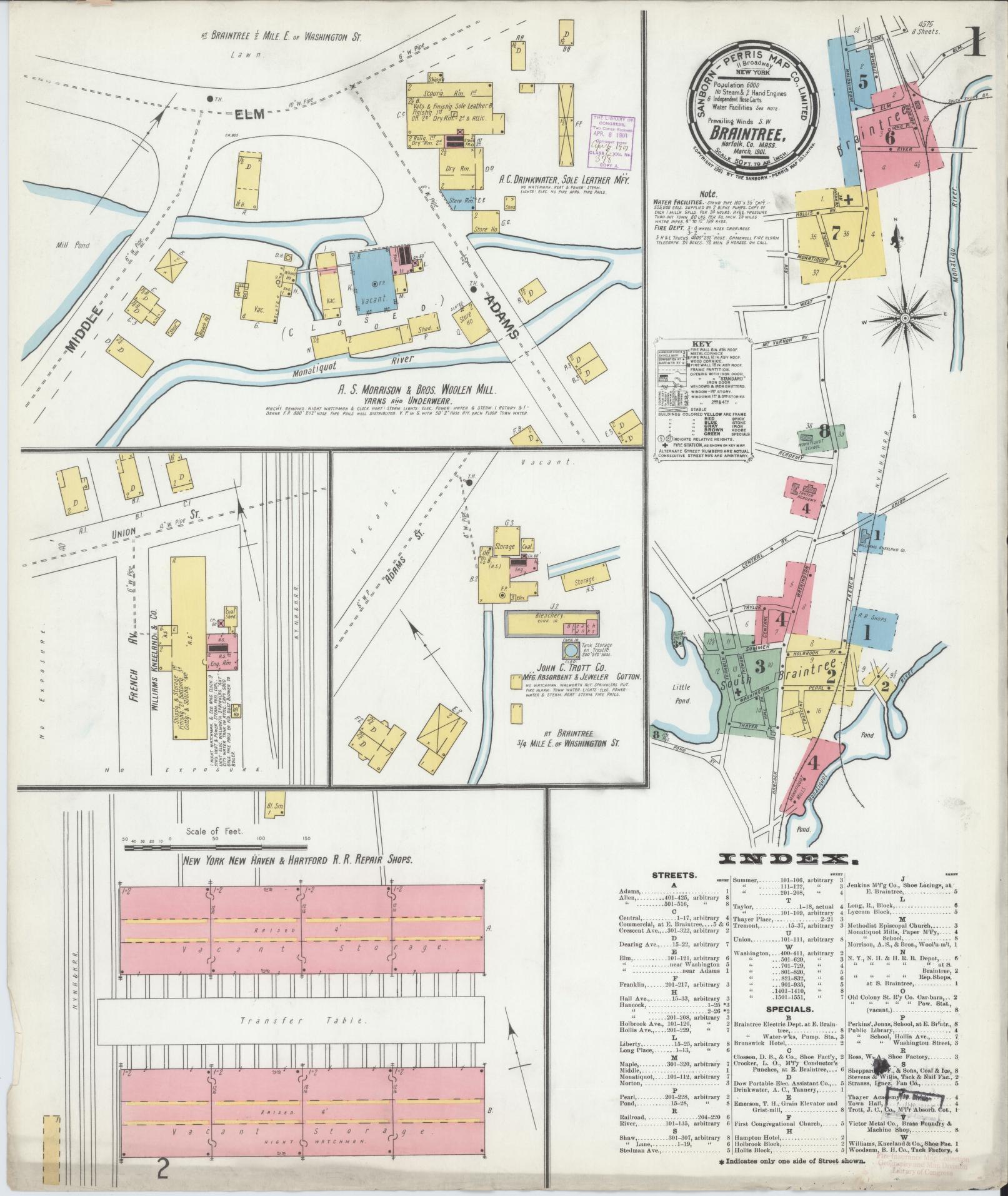 Sanborn Fire Insurance Map from Braintree, Norfolk County, Massachusetts (1901), Sheet #0001 - Complete Map Set gallery image, historic Sanborn map, vintage wall art, Massachusetts Massachusetts