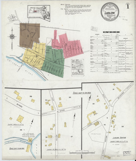 Sanborn Fire Insurance Map from Ludlow, Hampden County, Massachusetts (1919), Sheet #0001 - Complete Map Set gallery image, historic Sanborn map, vintage wall art, Massachusetts Massachusetts