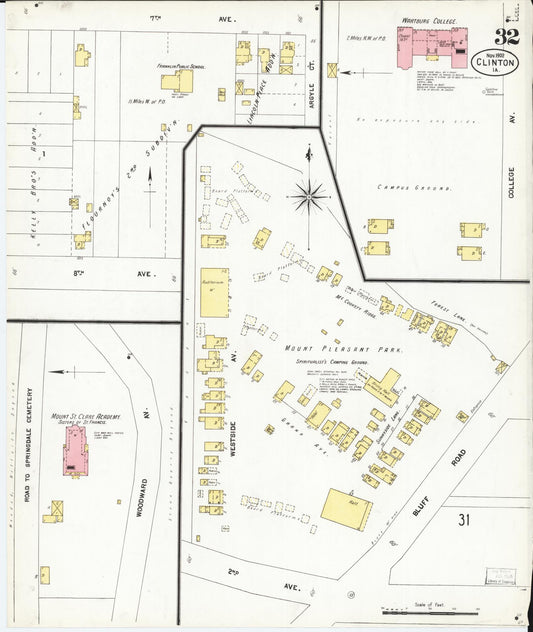 Sanborn Fire Insurance Map from Clinton, Clinton County, Iowa (1902), Sheet #0032 - Historic Sanborn Fire Insurance Map Print, vintage old map wall art