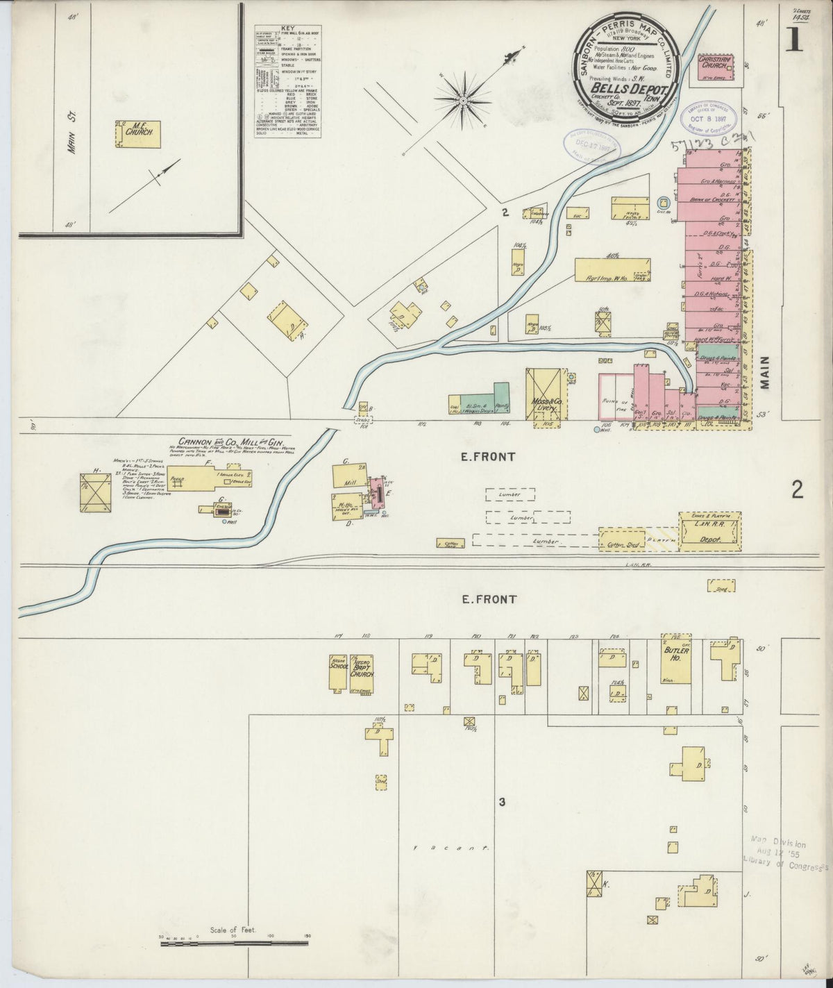 Sanborn Fire Insurance Map from Bells Depot, Crockett County, Tennessee (1897), Sheet #0001 - Historic Sanborn Fire Insurance Map Print, vintage old map wall art, antique decor, genealogy gift, Tennessee Tennessee map