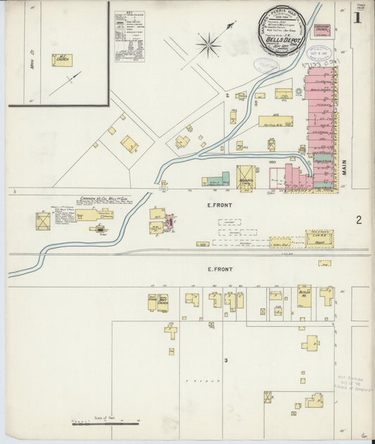 Sanborn Fire Insurance Map from Bells Depot, Crockett County, Tennessee (1897), Sheet #0001 - Historic Sanborn Fire Insurance Map Print, vintage old map wall art, antique decor, genealogy gift, Tennessee Tennessee map