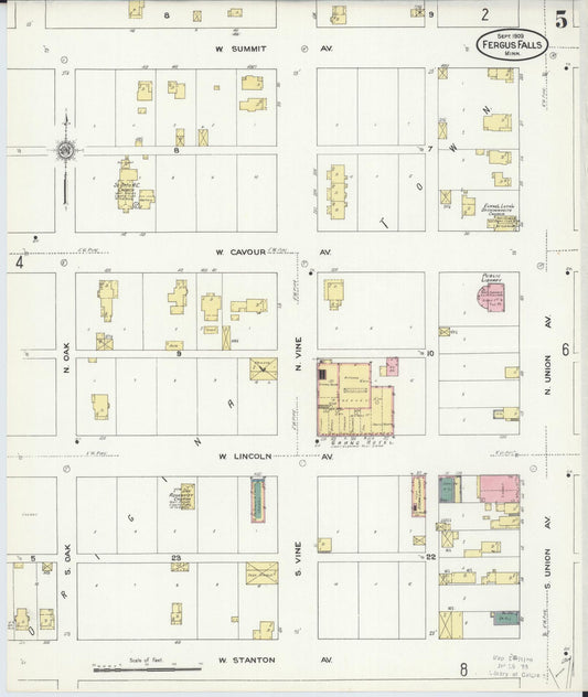 Sanborn Fire Insurance Map from Fergus Falls, Otter Tail County, Minnesota (1909), Sheet #0005 - Historic Sanborn Fire Insurance Map Print, vintage old map wall art, antique decor, genealogy gift, Minnesota Minnesota map
