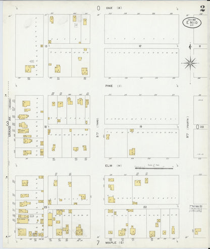 Sanborn Fire Insurance Map from Enid, Garfield County, Oklahoma (1901), Sheet #0002 - Complete Map Set gallery image, historic Sanborn map, vintage wall art, Oklahoma Oklahoma