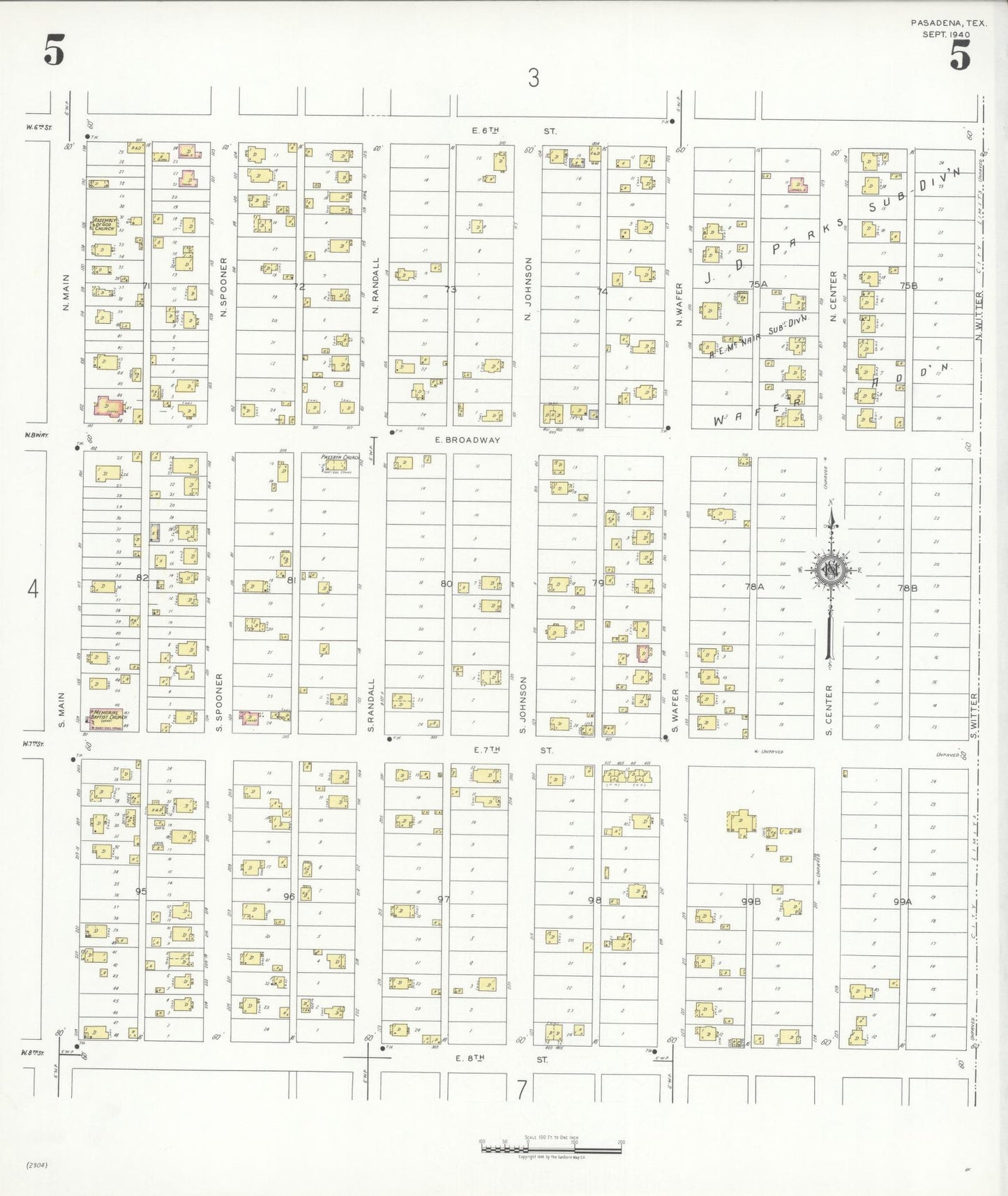 Sanborn Fire Insurance Map from Pasadena, Harris County, Texas (1940), Sheet #0005 - Historic Sanborn Fire Insurance Map Print, vintage old map wall art, antique decor, genealogy gift, Texas Texas map