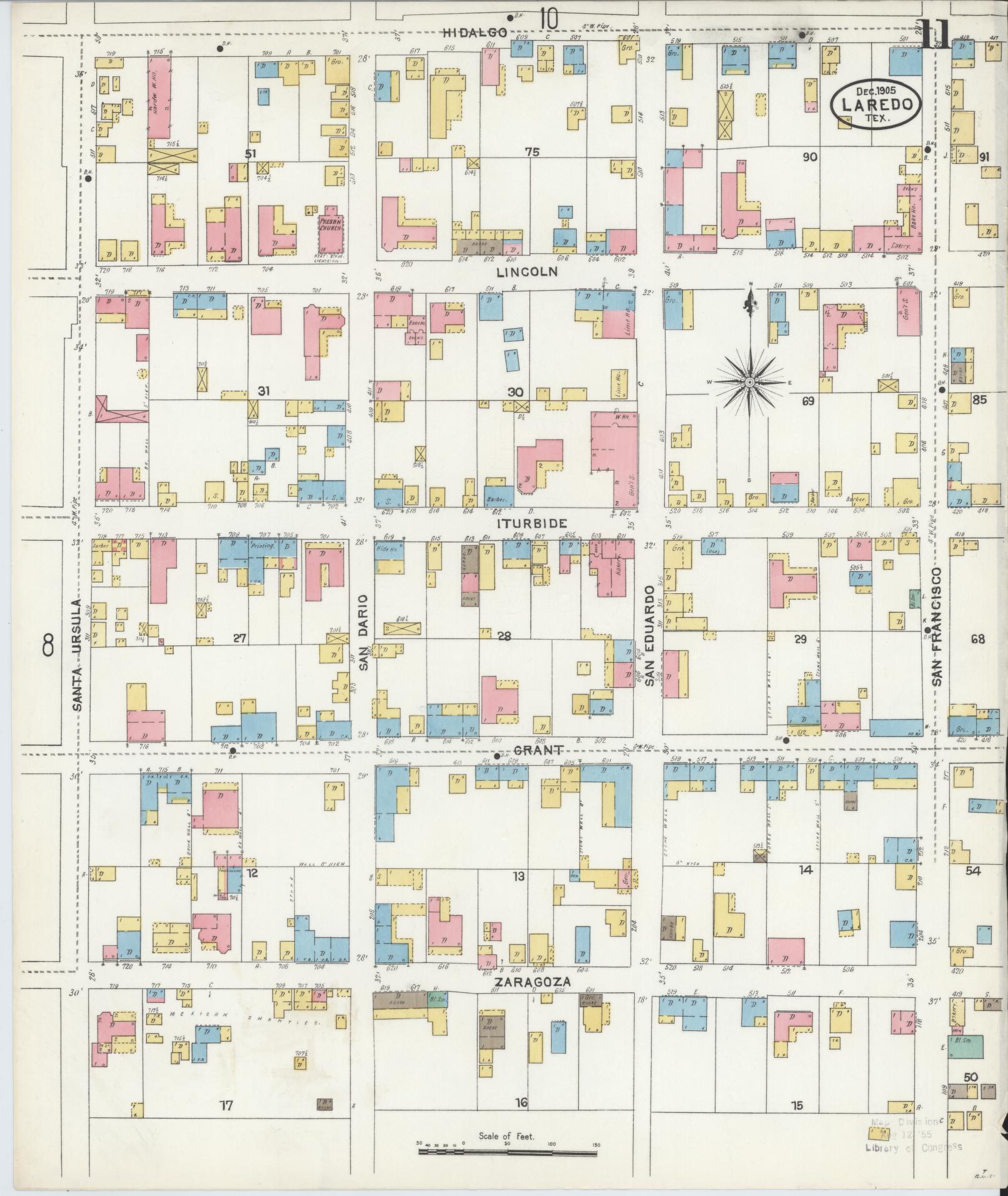 Sanborn Fire Insurance Map from Laredo, Webb County, Texas (1905), Sheet #0011 - Historic Sanborn Fire Insurance Map Print, vintage old map wall art, antique decor, genealogy gift, Texas Texas map