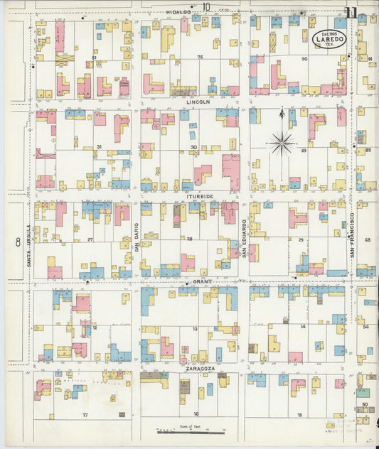 Sanborn Fire Insurance Map from Laredo, Webb County, Texas (1905), Sheet #0011 - Historic Sanborn Fire Insurance Map Print, vintage old map wall art, antique decor, genealogy gift, Texas Texas map