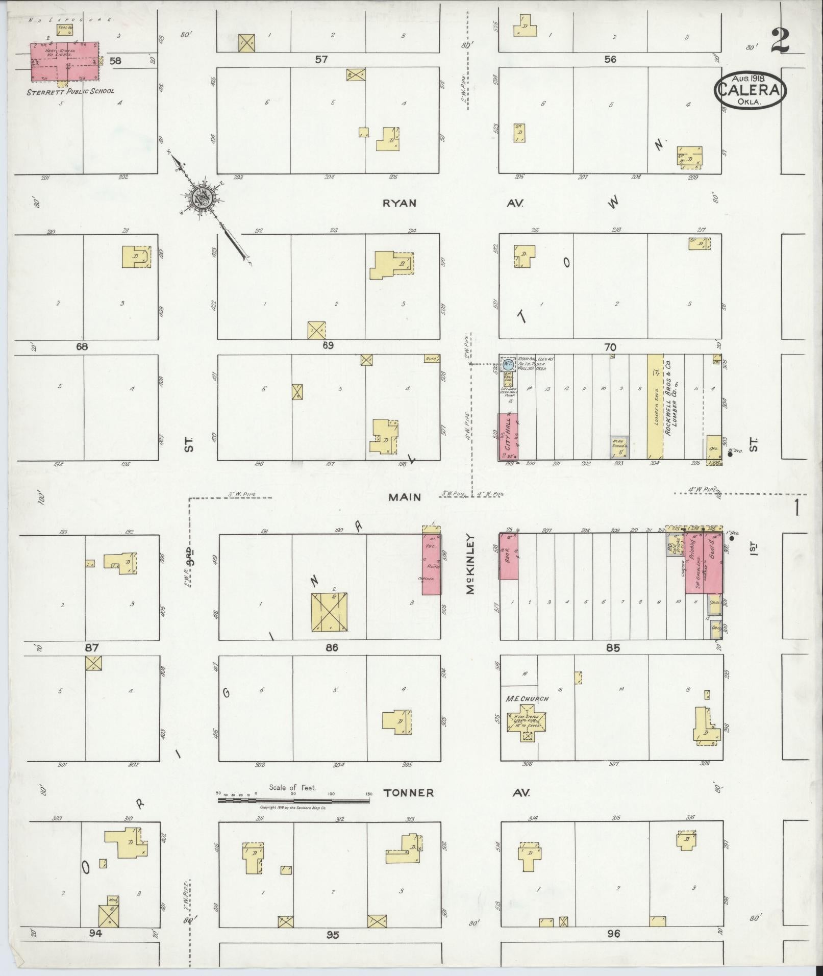 Sanborn Fire Insurance Map from Calera, Bryan County, Oklahoma (1918), Sheet #0002 - Complete Map Set gallery image, historic Sanborn map, vintage wall art, Oklahoma Oklahoma