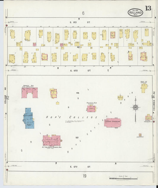 Sanborn Fire Insurance Map from Holland, Ottawa County, Michigan (1916), Sheet #0013 - Historic Sanborn Fire Insurance Map Print, vintage old map wall art, antique decor, genealogy gift, Michigan Michigan map