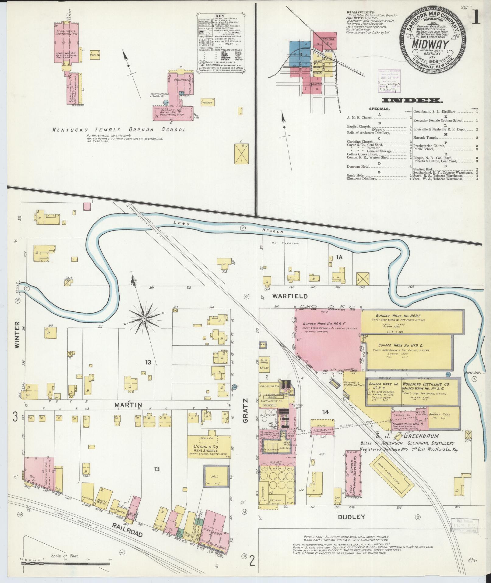 Sanborn Fire Insurance Map from Midway, Woodford County, Kentucky. (1908) – Historic Sanborn Fire Insurance Map Print
