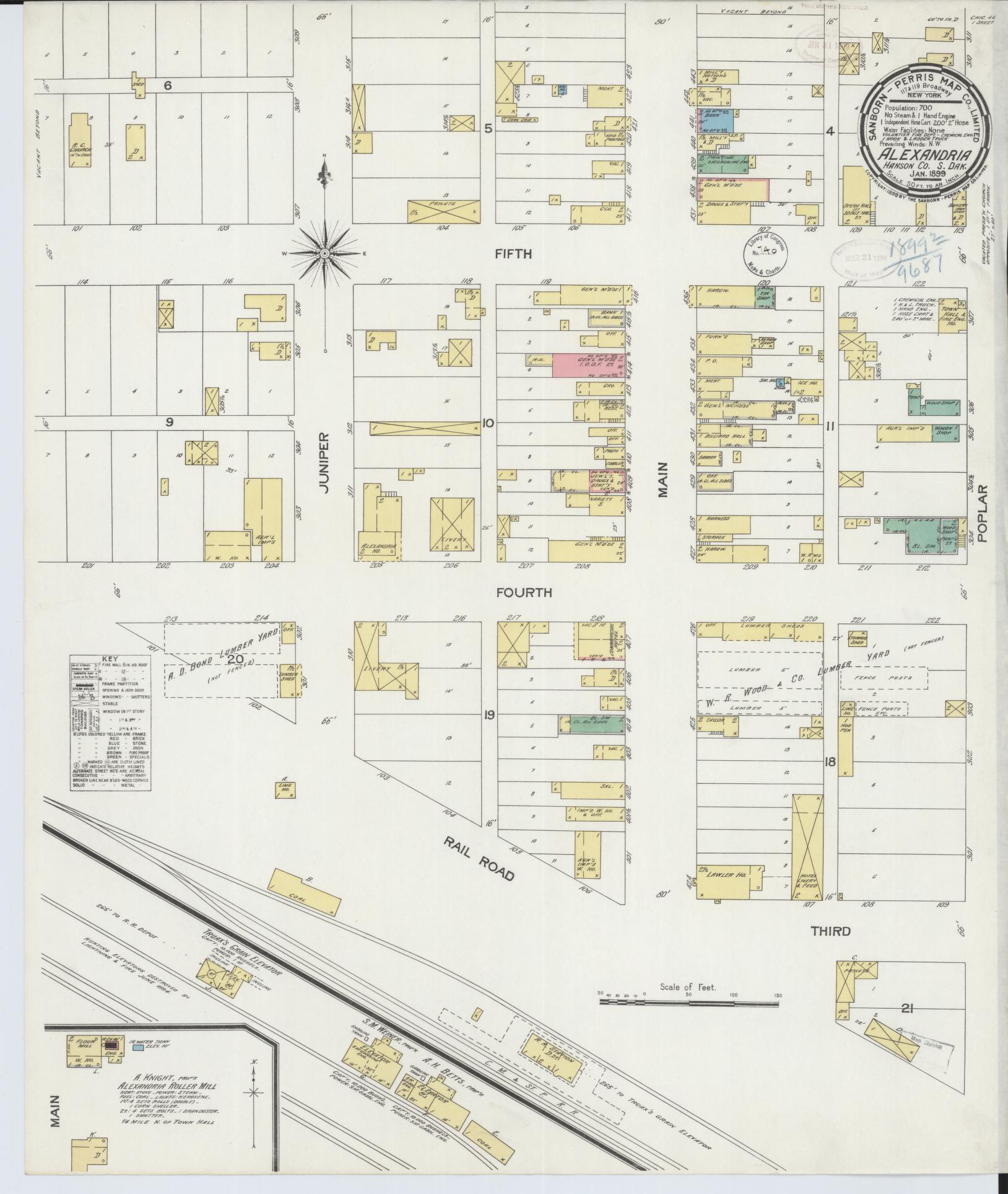 Sanborn Fire Insurance Map from Alexandria, Hanson County, South Dakota (1899), Sheet #0001 - Historic Sanborn Fire Insurance Map Print, vintage old map wall art, antique decor, genealogy gift, South Dakota South Dakota map