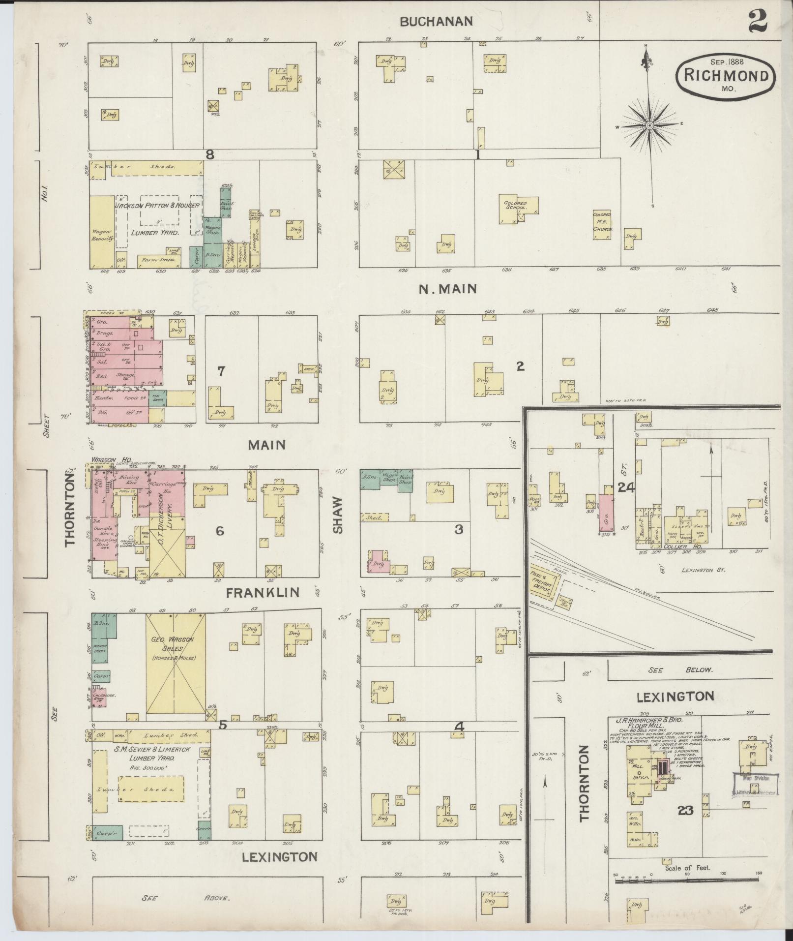 Sanborn Fire Insurance Map from Richmond, Ray County, Missouri (1888), Sheet #0002 - Historic Sanborn Fire Insurance Map Print, vintage old map wall art, antique decor, genealogy gift, Missouri Missouri map