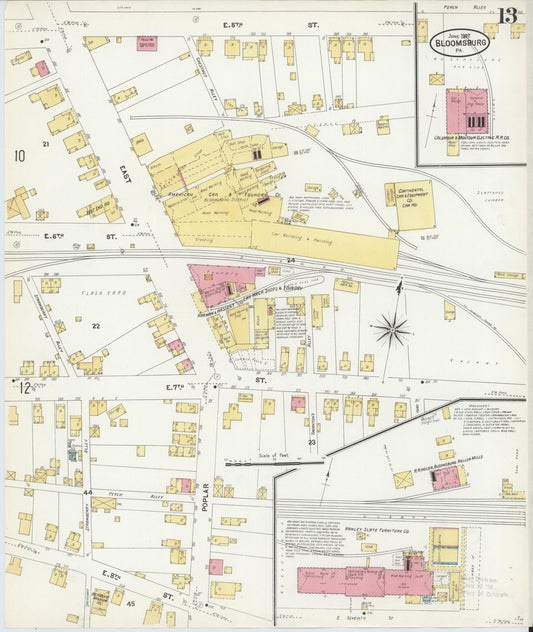 Sanborn Fire Insurance Map from Bloomsburg, Columbia County, Pennsylvania (1907), Sheet #0013 - Historic Sanborn Fire Insurance Map Print, vintage old map wall art, antique decor, genealogy gift, Pennsylvania Pennsylvania map