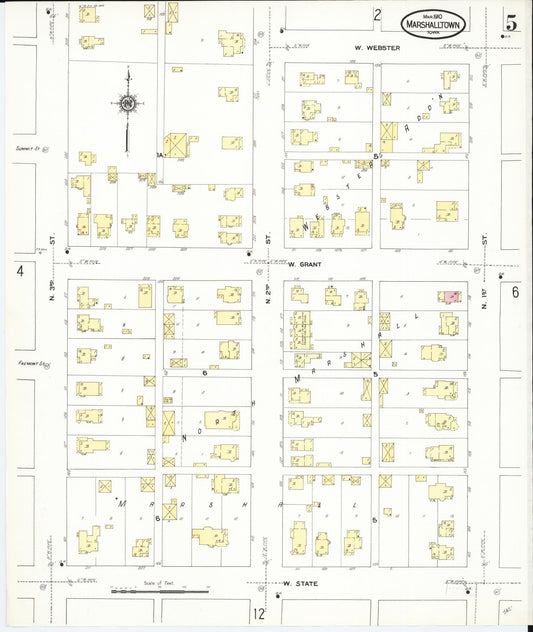 Sanborn Fire Insurance Map from Marshalltown, Marshall County, Iowa (1910), Sheet #0005 - Historic Sanborn Fire Insurance Map Print, vintage old map wall art