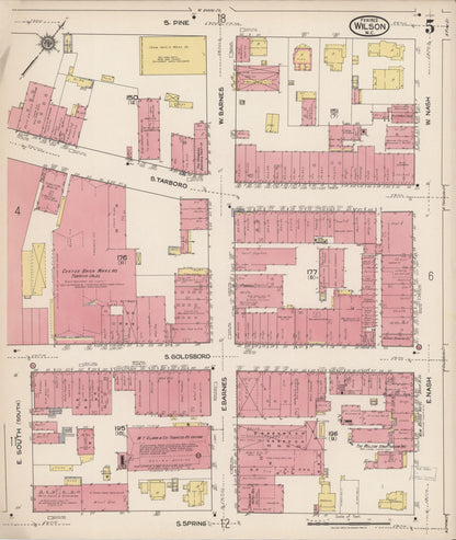 Sanborn Fire Insurance Map from Wilson, Wilson County, North Carolina (1922), Sheet #0005 - Historic Sanborn Fire Insurance Map Print, vintage old map wall art, antique decor, genealogy gift, North Carolina North Carolina map
