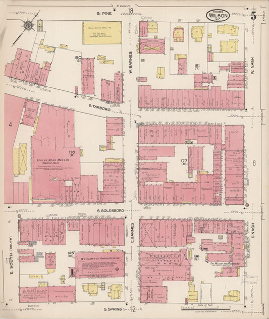 Sanborn Fire Insurance Map from Wilson, Wilson County, North Carolina (1922), Sheet #0005 - Historic Sanborn Fire Insurance Map Print, vintage old map wall art, antique decor, genealogy gift, North Carolina North Carolina map