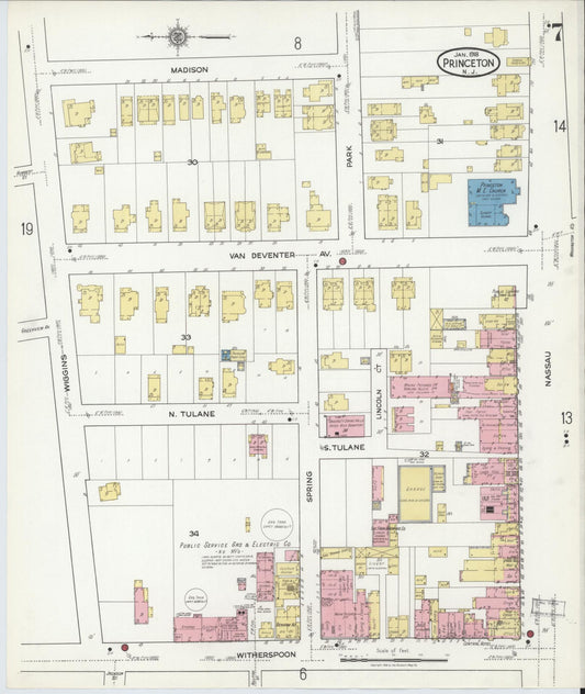 Sanborn Fire Insurance Map from Princeton, Mercer County, New Jersey (1918), Sheet #0007 - Historic Sanborn Fire Insurance Map Print, vintage old map wall art, antique decor, genealogy gift, New Jersey New Jersey map