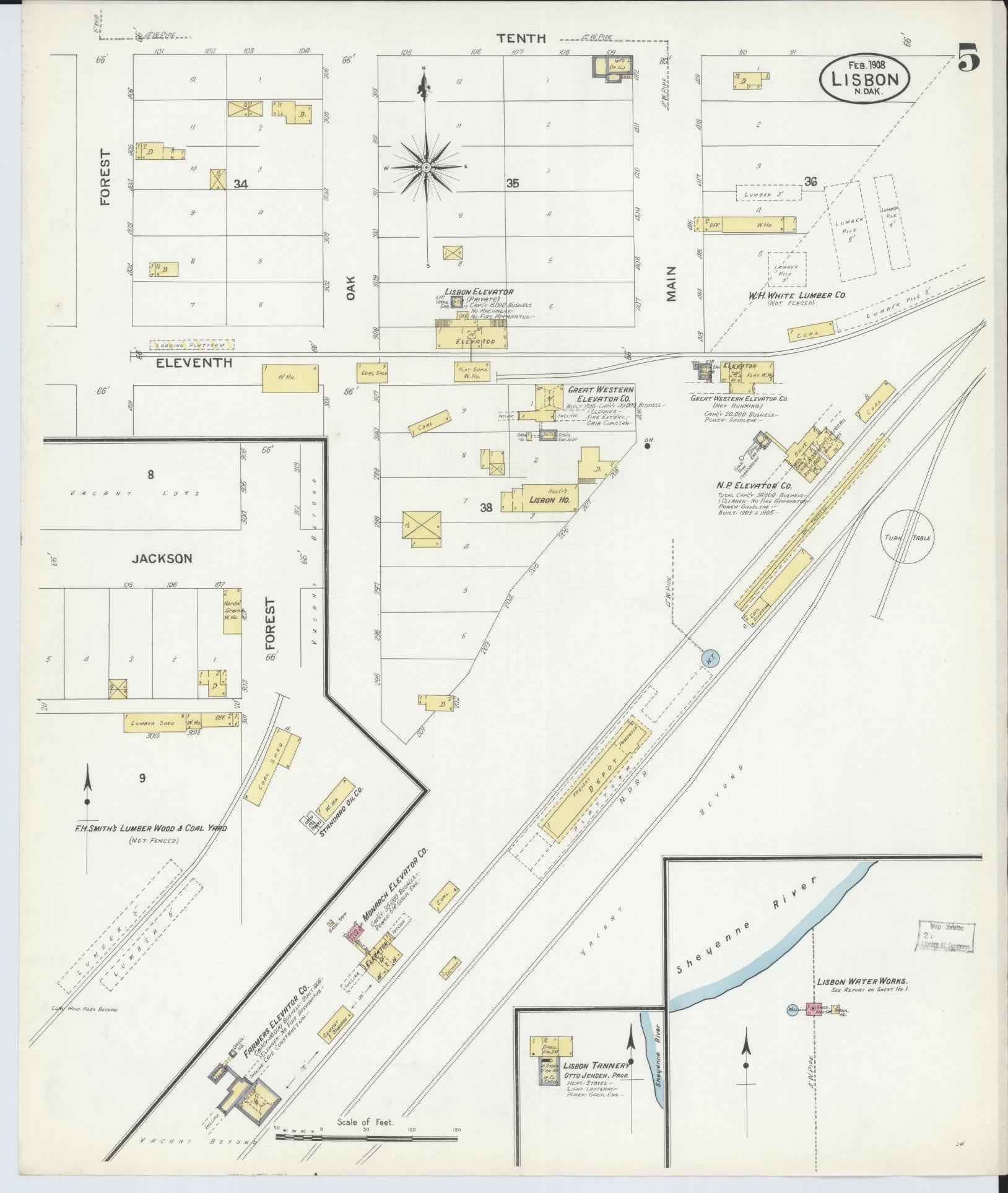 Sanborn Fire Insurance Map from Lisbon, Ransom County, North Dakota (1908), Sheet #0005 - Complete Map Set gallery image, historic Sanborn map, vintage wall art, North Dakota North Dakota