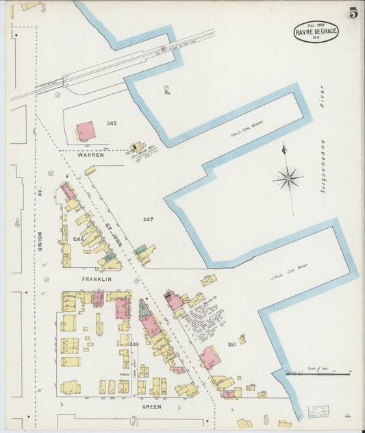 Sanborn Fire Insurance Map from Havre De Grace, Harford County, Maryland (1894), Sheet #0005 - Historic Sanborn Fire Insurance Map Print, vintage old map wall art