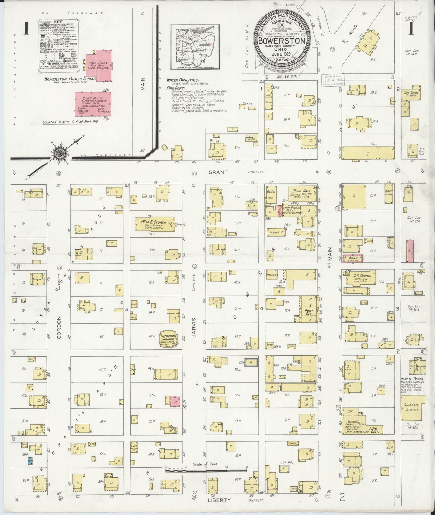 Sanborn Fire Insurance Map from Bowerston, Harrison County, Ohio (1929), Sheet #0001 - Complete Map Set gallery image, historic Sanborn map, vintage wall art, Ohio Ohio