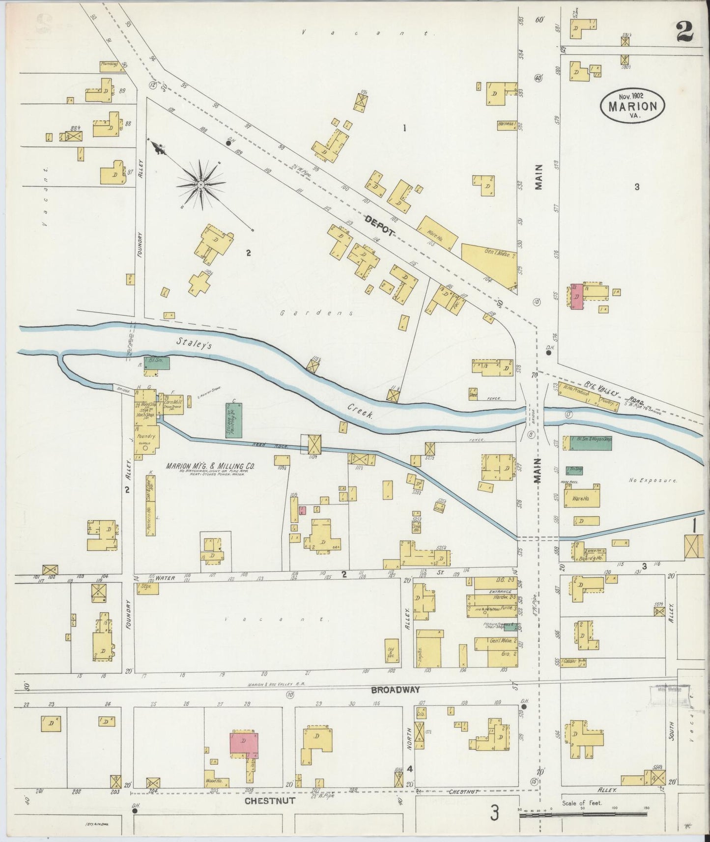 Sanborn Fire Insurance Map from Marion, Smyth County, Virginia (1902), Sheet #0002 - Complete Map Set gallery image, historic Sanborn map, vintage wall art, Virginia Virginia