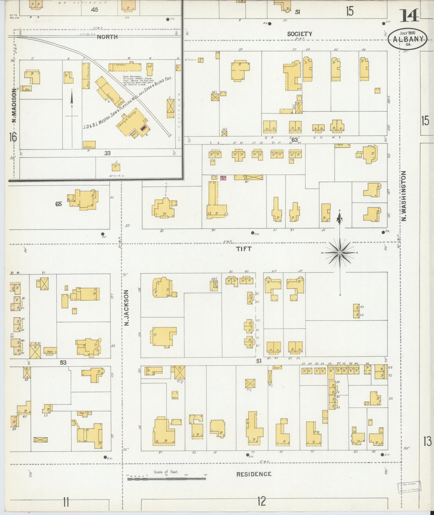 Sanborn Fire Insurance Map from Albany, Dougherty County, Georgia (1900), Sheet #0014 - Complete Map Set gallery image, historic Sanborn map, vintage wall art, Georgia Georgia