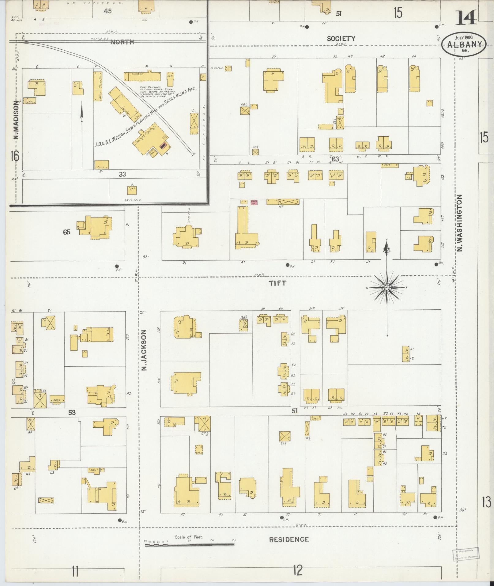 Sanborn Fire Insurance Map from Albany, Dougherty County, Georgia (1900), Sheet #0014 - Complete Map Set gallery image, historic Sanborn map, vintage wall art, Georgia Georgia