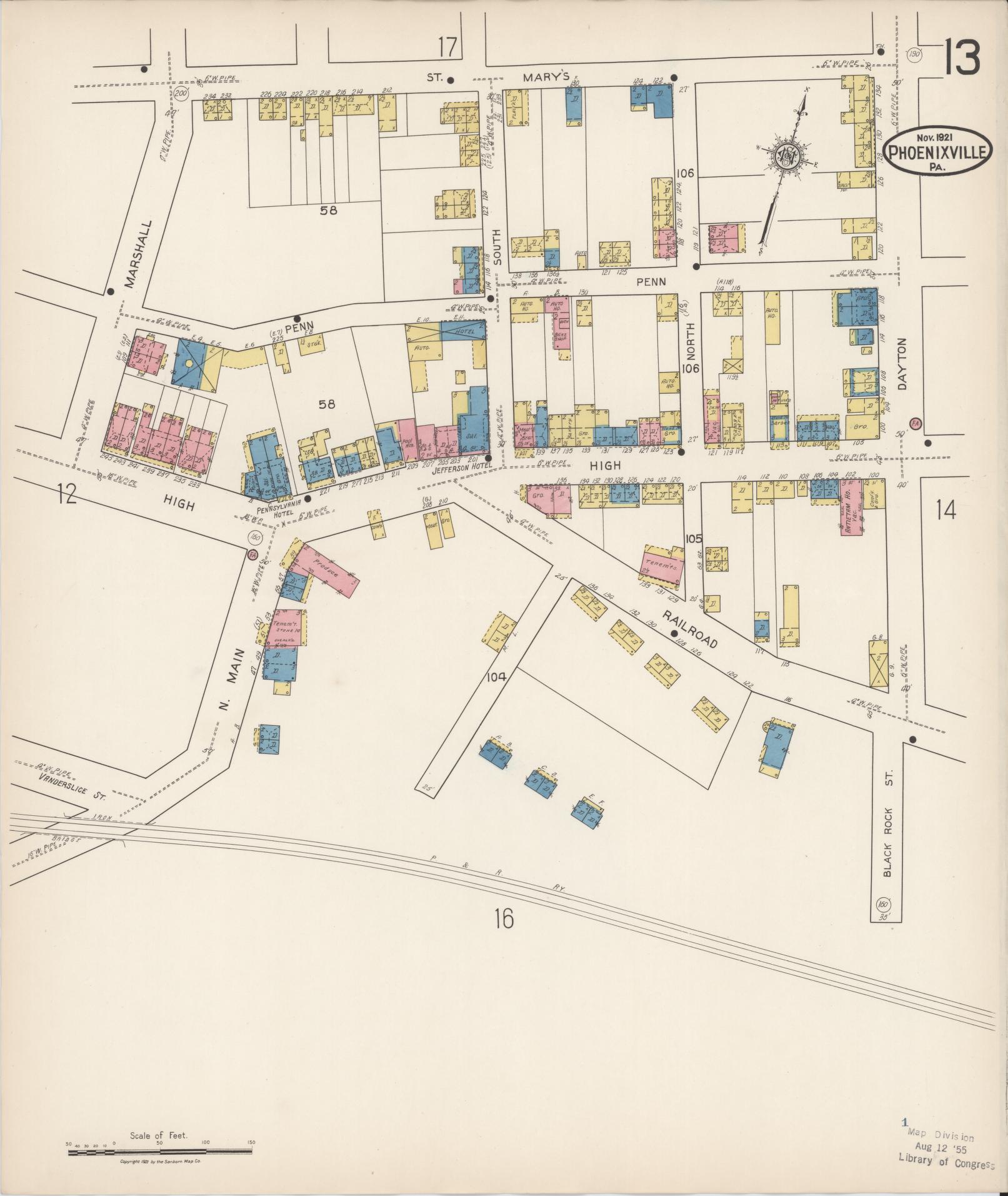 Sanborn Fire Insurance Map from Phoenixville, Chester County, Pennsylvania (1921), Sheet #0013 - Complete Map Set gallery image, historic Sanborn map, vintage wall art, Pennsylvania Pennsylvania