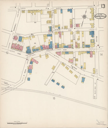 Sanborn Fire Insurance Map from Phoenixville, Chester County, Pennsylvania (1921), Sheet #0013 - Complete Map Set gallery image, historic Sanborn map, vintage wall art, Pennsylvania Pennsylvania