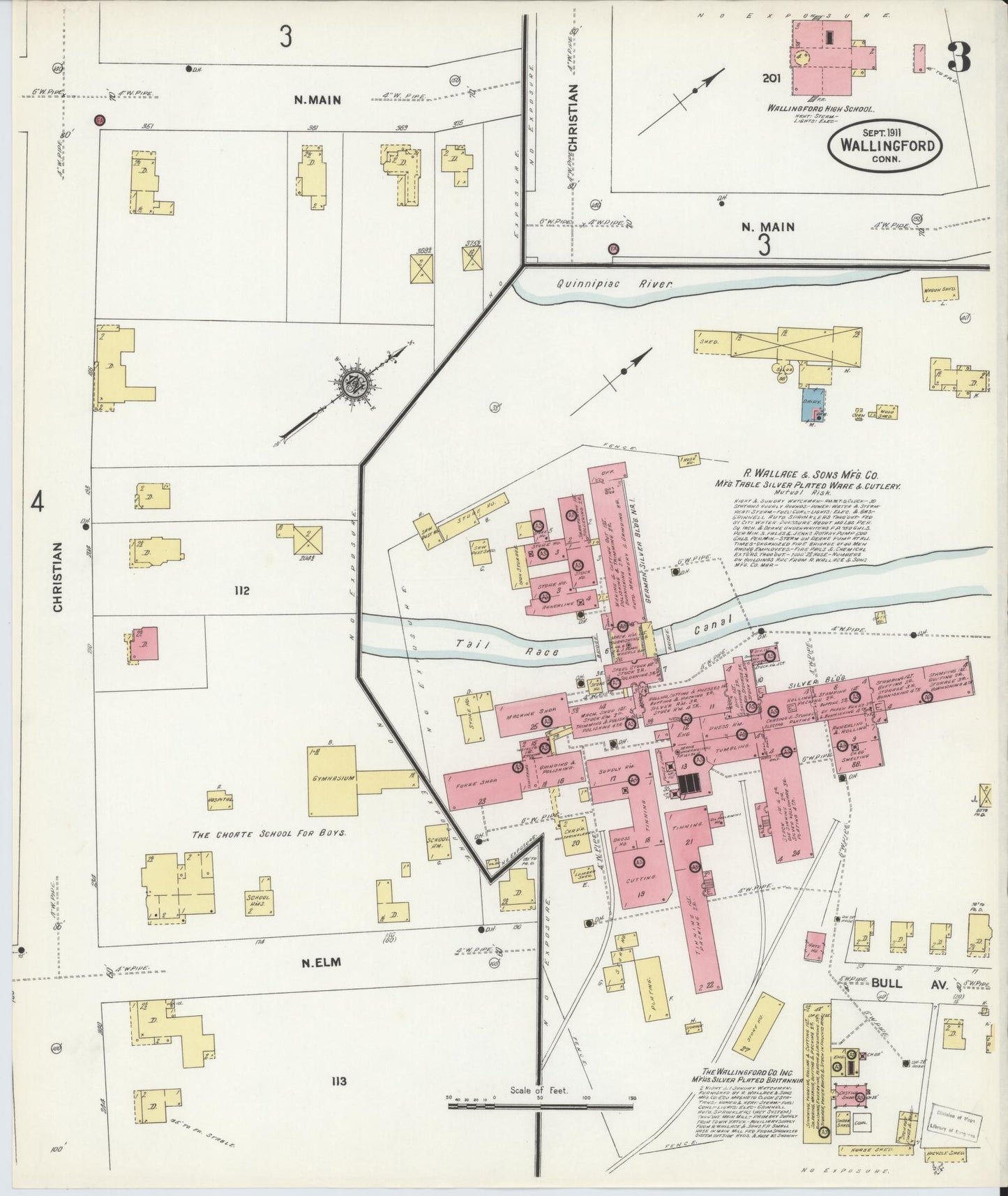 Sanborn Fire Insurance Map from Wallingford, New Haven County, Connecticut (1911), Sheet #0003 - Historic Sanborn Fire Insurance Map Print, vintage old map wall art, antique decor, genealogy gift, Connecticut Connecticut map