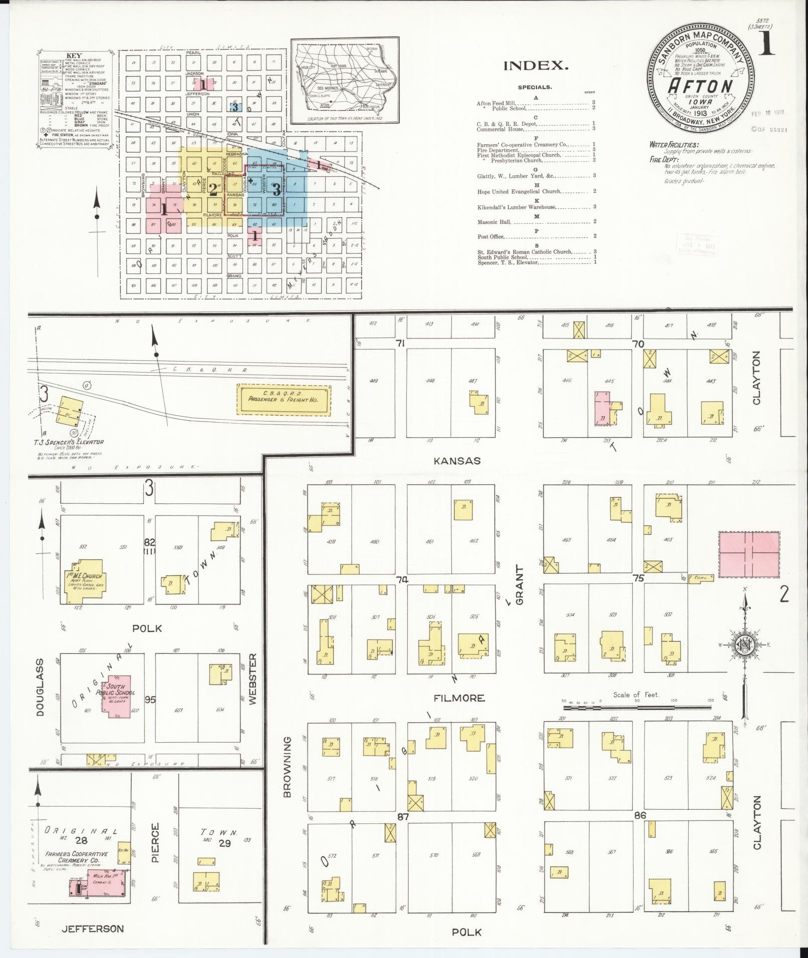 Sanborn Fire Insurance Map from Afton, Union County, Iowa (1913), Sheet #0001 - Historic Sanborn Fire Insurance Map Print