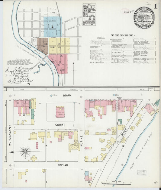 Sanborn Fire Insurance Map from Cynthiana, Harrison County, Kentucky (1891), Sheet #0001 - Historic Sanborn Fire Insurance Map Print, vintage old map wall art, antique decor, genealogy gift, Kentucky Kentucky map