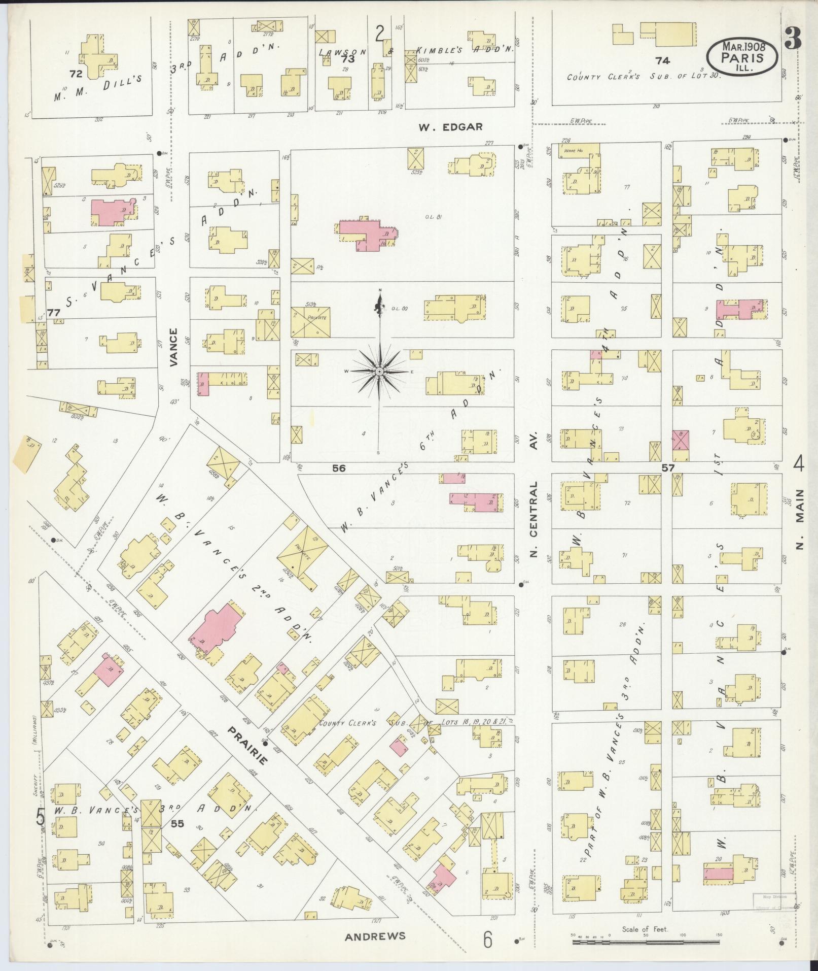 Sanborn Fire Insurance Map from Paris, Edgar County, Illinois (1908), Sheet #0003 - Complete Map Set gallery image, historic Sanborn map, vintage wall art, Illinois Illinois