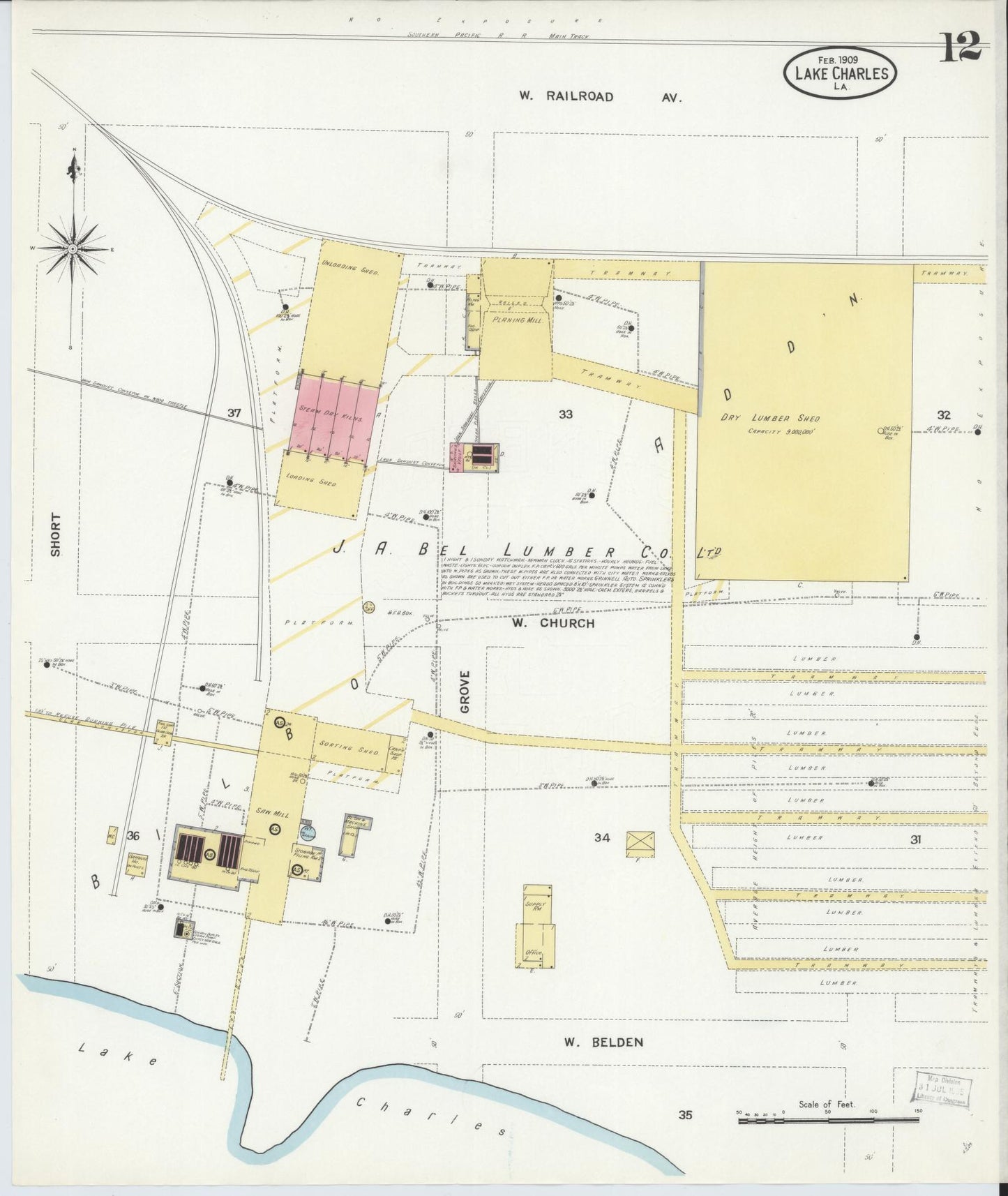 Sanborn Fire Insurance Map from Lake Charles, Calcasieu Parish, Louisiana (1909), Sheet #0012 - Complete Map Set gallery image, historic Sanborn map, vintage wall art, Louisiana Louisiana
