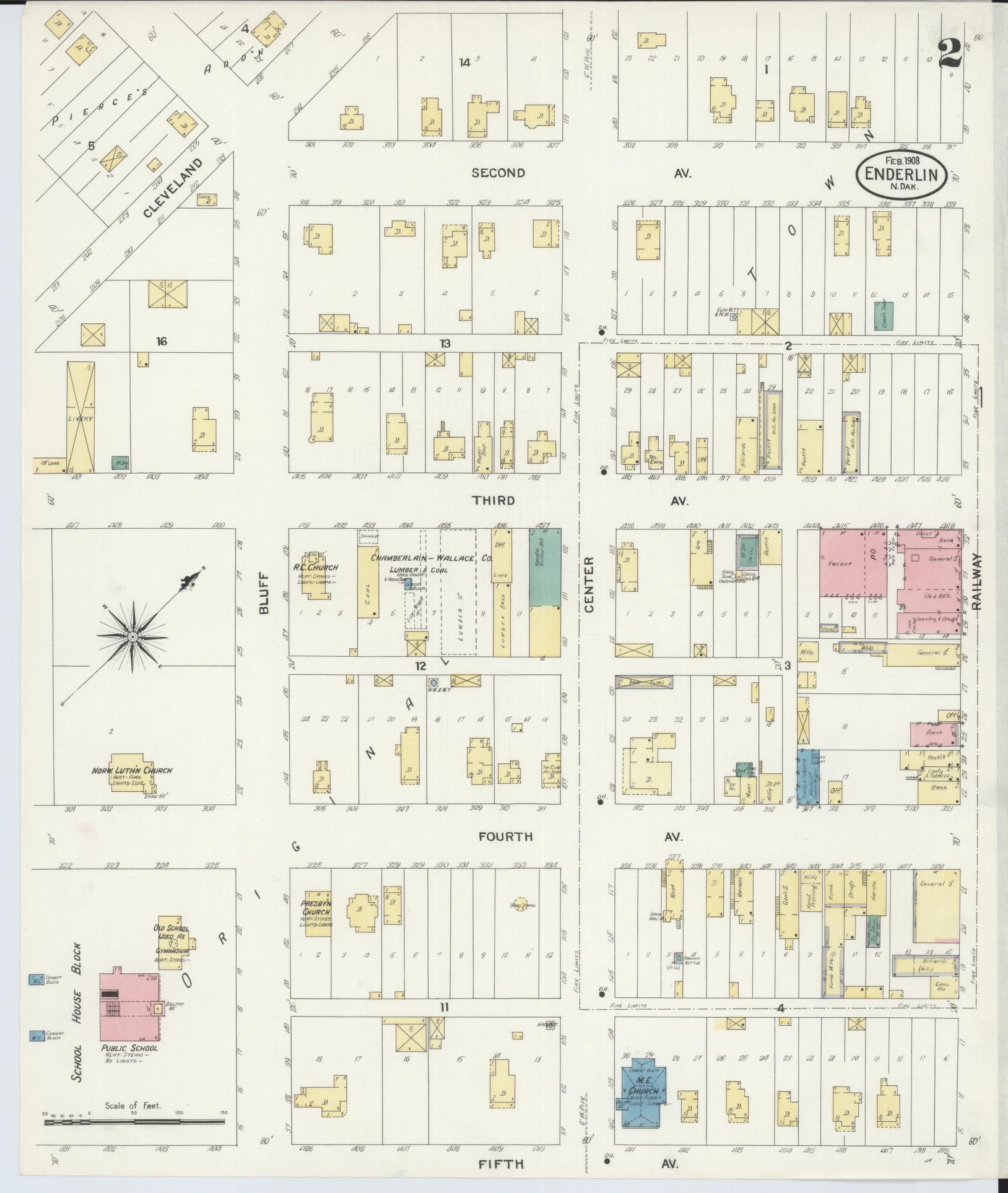 Sanborn Fire Insurance Map from Enderlin, Ransom County, North Dakota (1908), Sheet #0002 - Historic Sanborn Fire Insurance Map Print, vintage old map wall art, antique decor, genealogy gift, North Dakota North Dakota map