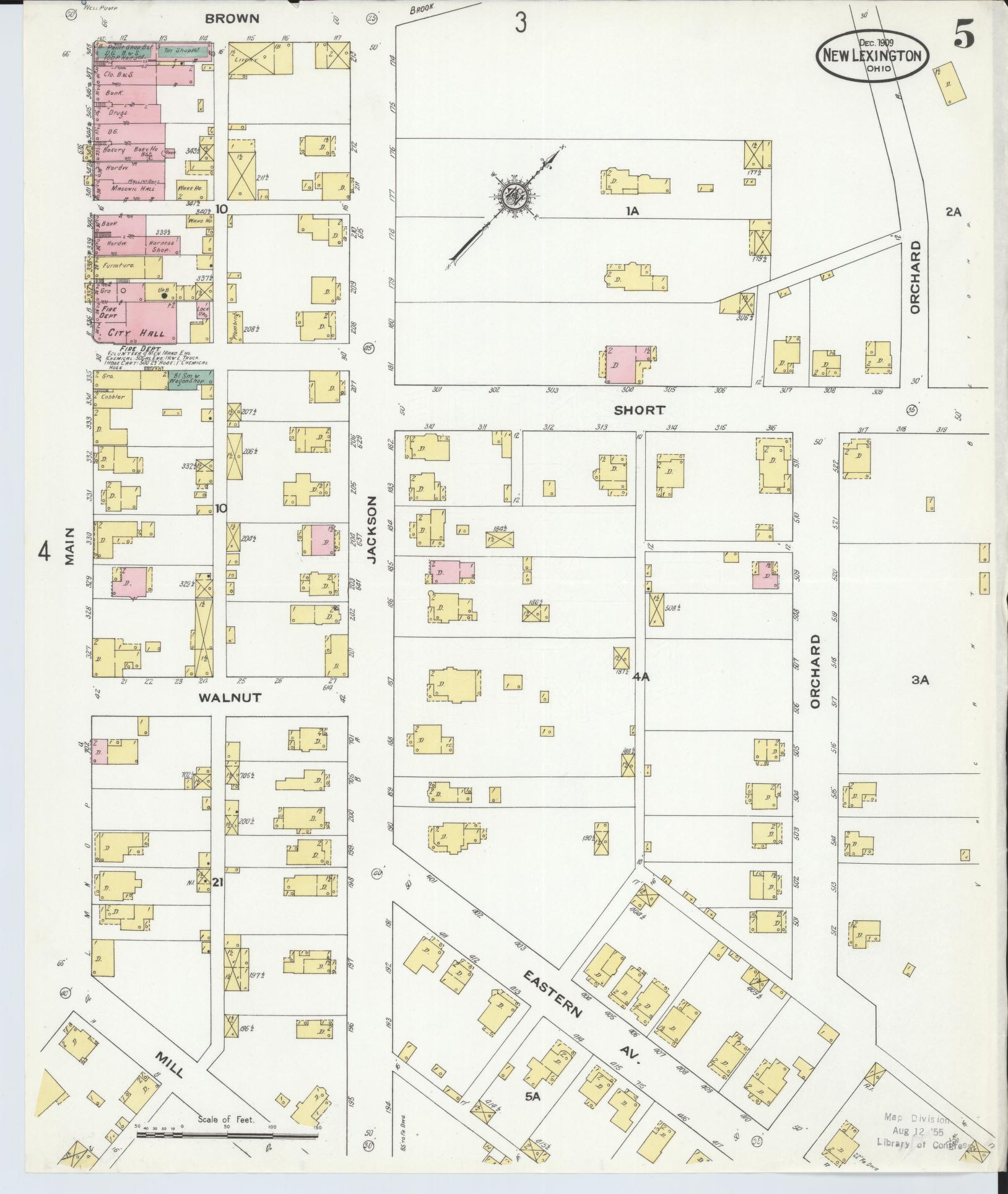 Sanborn Fire Insurance Map from New Lexington, Perry County, Ohio (1909), Sheet #0005 - Complete Map Set gallery image, historic Sanborn map, vintage wall art, Ohio Ohio