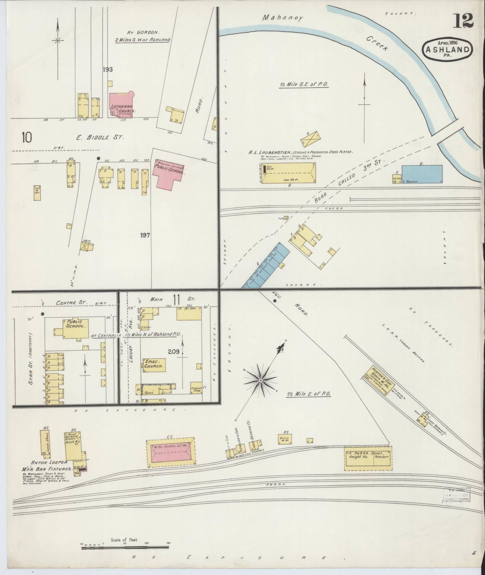 Sanborn Fire Insurance Map from Ashland, Schuylkill County, Pennsylvania (1896), Sheet #0012 - Historic Sanborn Fire Insurance Map Print, vintage old map wall art, antique decor, genealogy gift, Pennsylvania Pennsylvania map