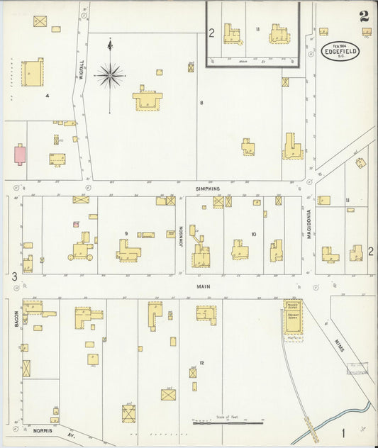 Sanborn Fire Insurance Map from Edgefield, Edgefield County, South Carolina (1904), Sheet #0002 - Historic Sanborn Fire Insurance Map Print, vintage old map wall art, antique decor, genealogy gift, South Carolina South Carolina map