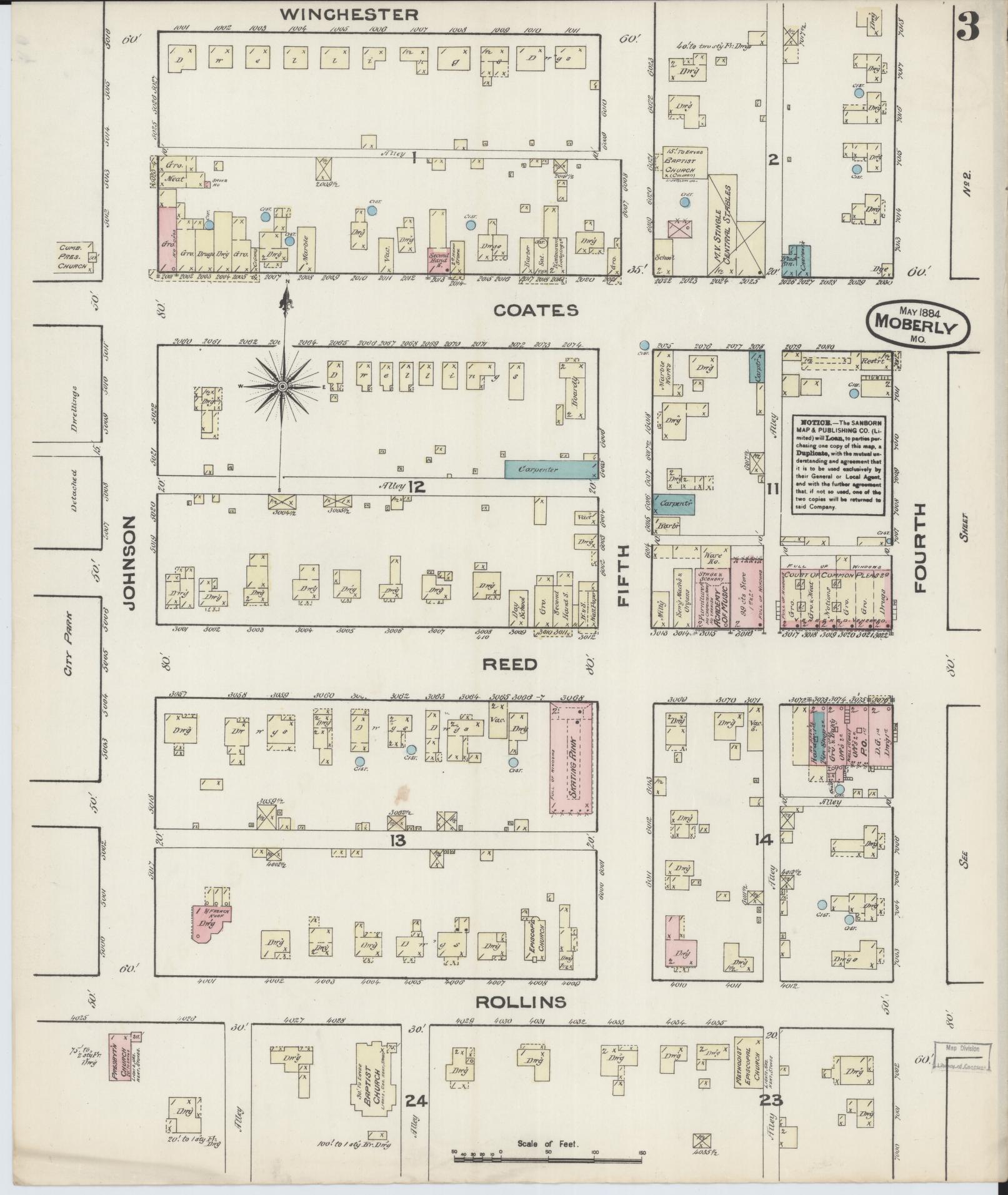 Sanborn Fire Insurance Map from Moberly, Randolph County, Missouri (1884), Sheet #0003 - Complete Map Set gallery image, historic Sanborn map, vintage wall art, Missouri Missouri