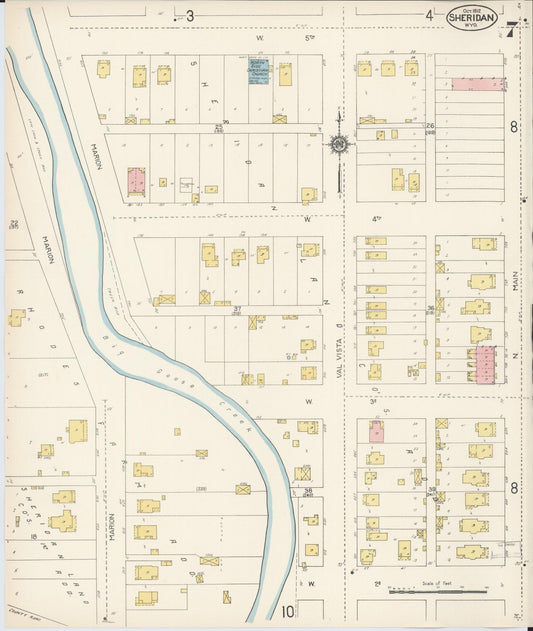 Sanborn Fire Insurance Map from Sheridan, Sheridan County, Wyoming (1912), Sheet #0007 - Historic Sanborn Fire Insurance Map Print, vintage old map wall art, antique decor, genealogy gift, Wyoming Wyoming map