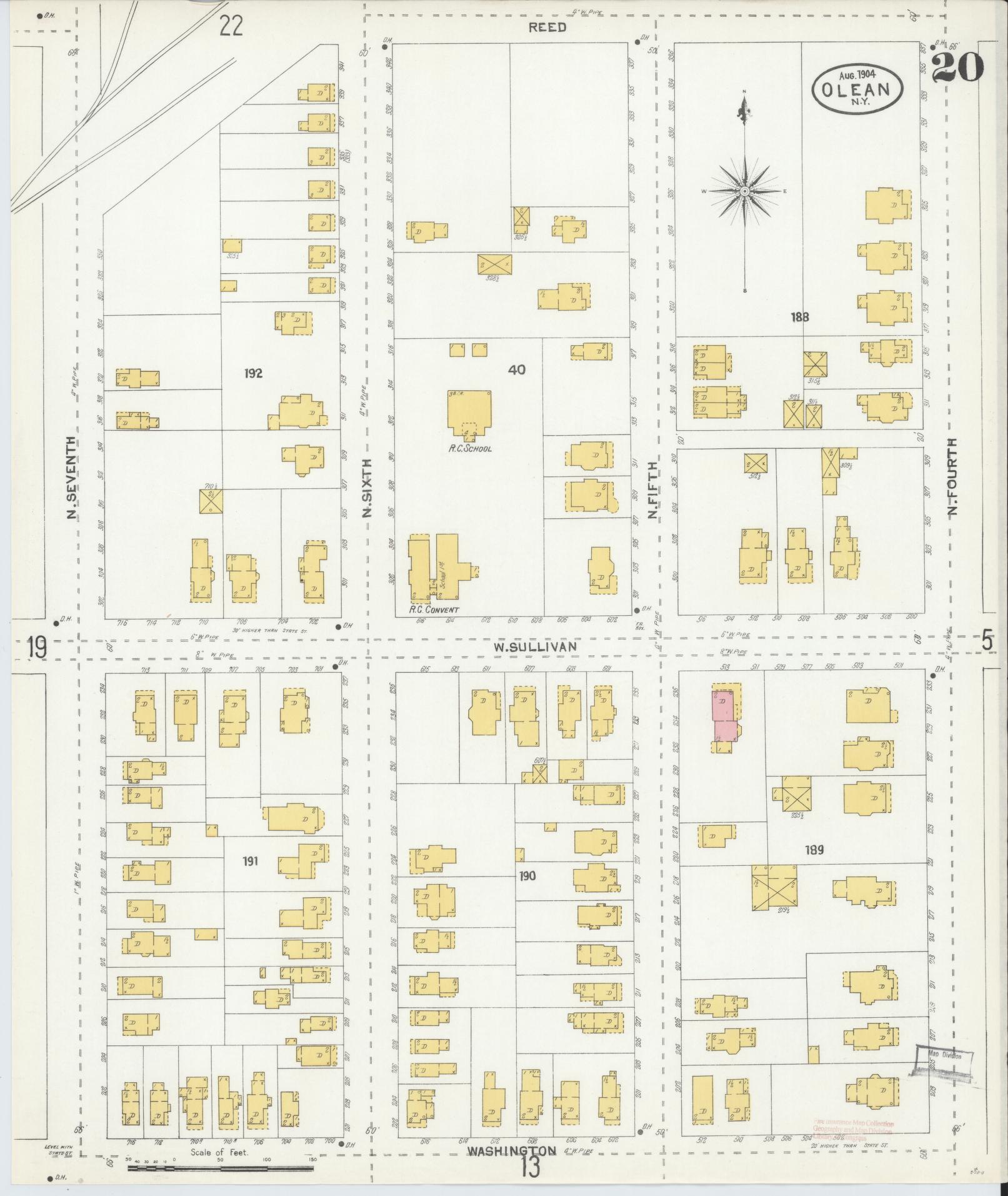 Sanborn Fire Insurance Map from Olean, Cattaraugus County, New York (1904), Sheet #0020 - Complete Map Set gallery image, historic Sanborn map, vintage wall art, New York New York