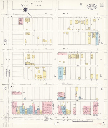 Sanborn Fire Insurance Map from Twin Falls, Twin Falls County, Idaho (1911), Sheet #0011 - Complete Map Set gallery image, historic Sanborn map, vintage wall art, Falls Idaho