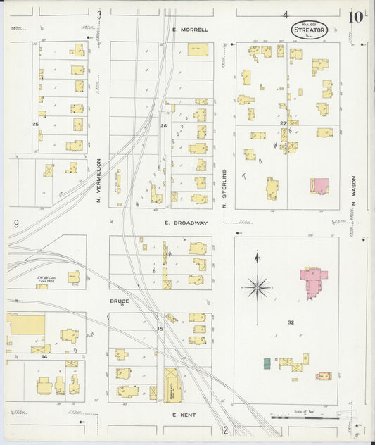 Sanborn Fire Insurance Map from Streator, La Salle County, Illinois (1909), Sheet #0010 - Historic Sanborn Fire Insurance Map Print, vintage old map wall art, antique decor, genealogy gift, Illinois Illinois map