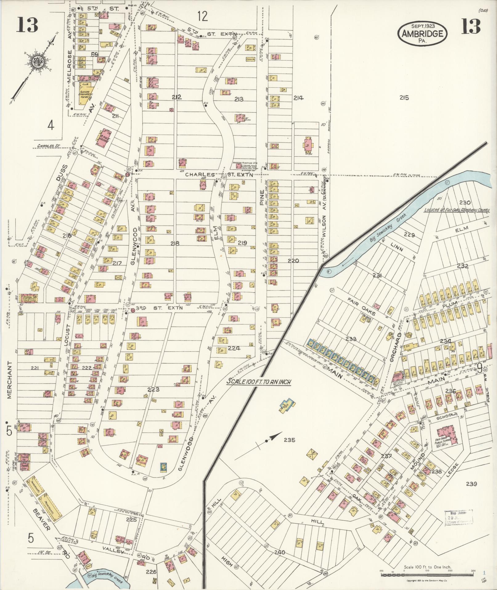 Sanborn Fire Insurance Map from Ambridge, Beaver County, Pennsylvania (1923), Sheet #0013 - Historic Sanborn Fire Insurance Map Print, vintage old map wall art, antique decor, genealogy gift, Pennsylvania Pennsylvania map