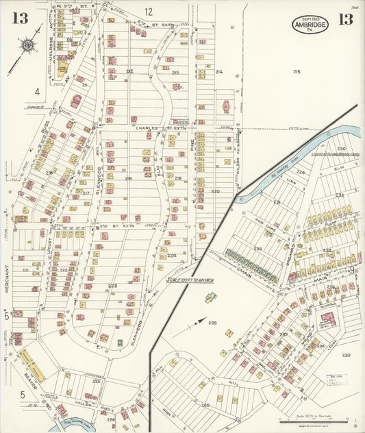 Sanborn Fire Insurance Map from Ambridge, Beaver County, Pennsylvania (1923), Sheet #0013 - Historic Sanborn Fire Insurance Map Print, vintage old map wall art, antique decor, genealogy gift, Pennsylvania Pennsylvania map