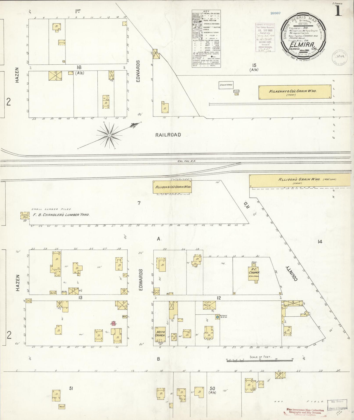 Sanborn Fire Insurance Map from Elmira, Solano County, California (1900), Sheet #0001 - Complete Map Set gallery image, historic Sanborn map, vintage wall art, California California