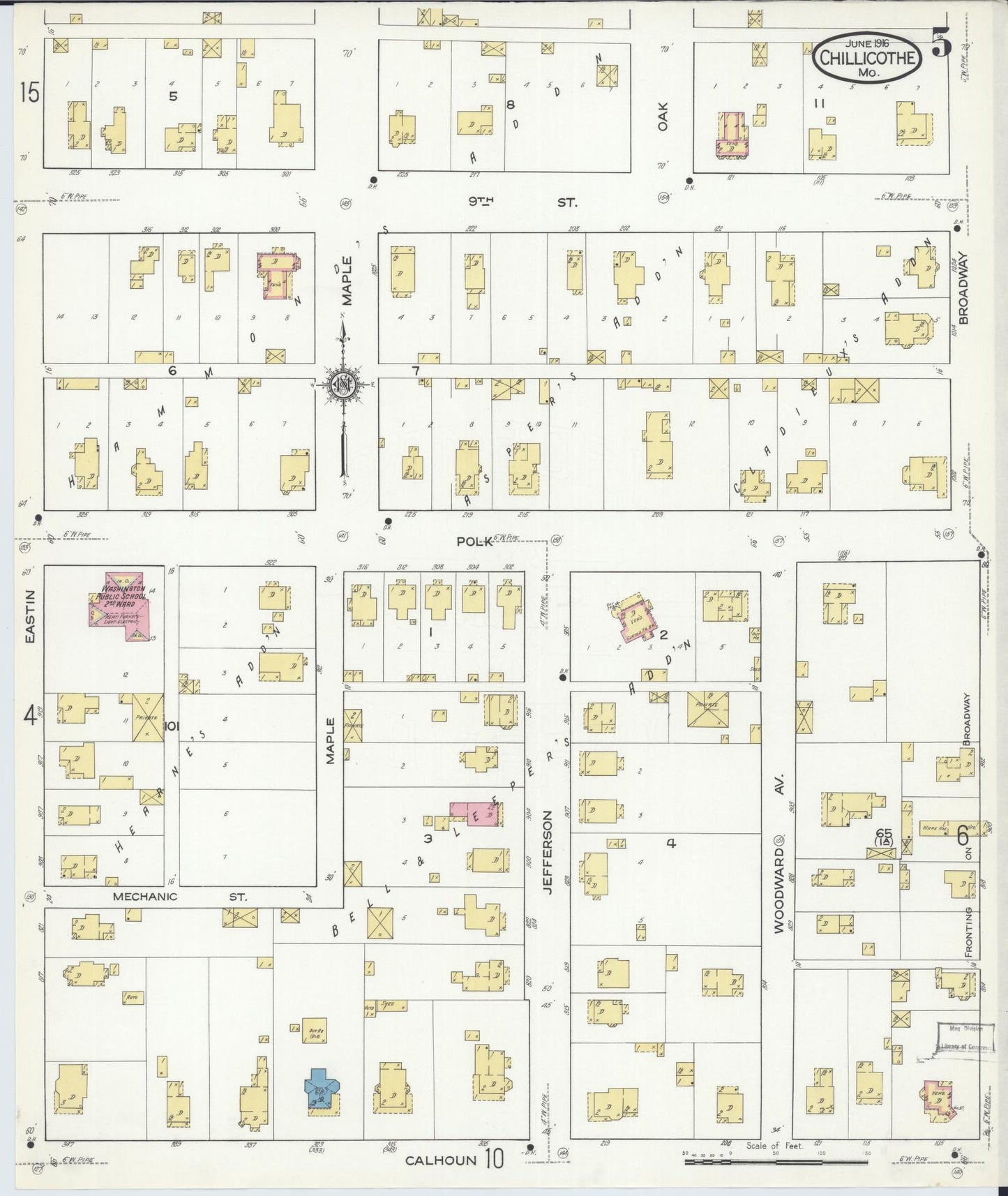 Sanborn Fire Insurance Map from Chillicothe, Livingston County, Missouri (1916), Sheet #0005 - Complete Map Set gallery image, historic Sanborn map, vintage wall art, Missouri Missouri