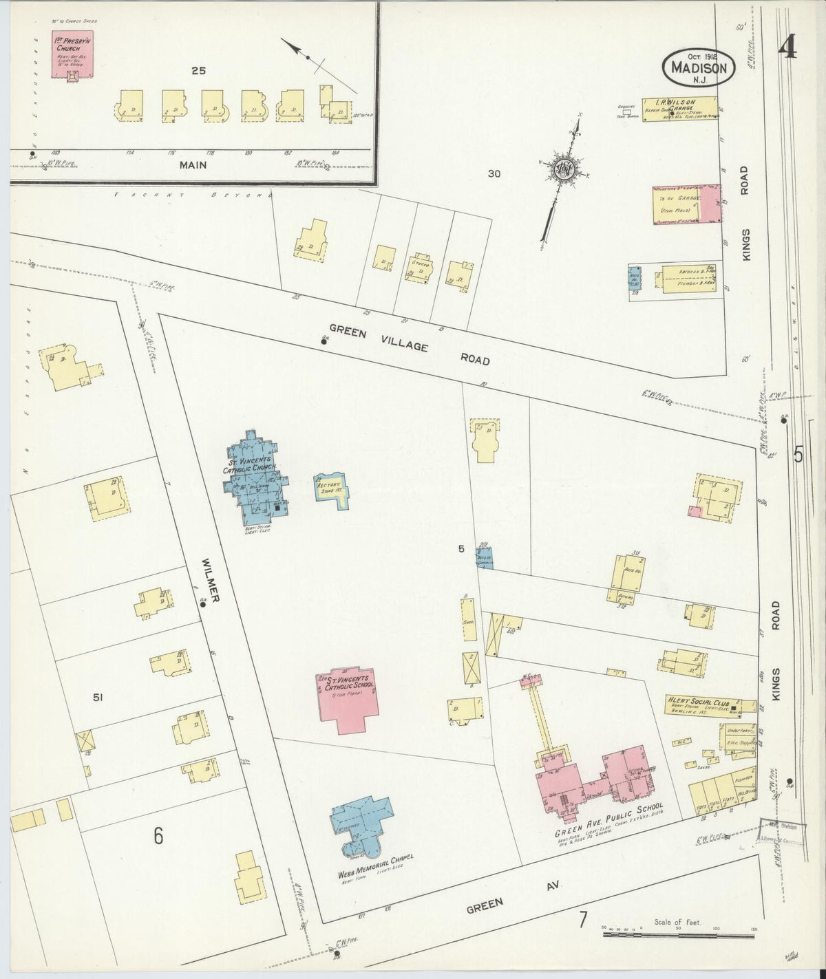 Sanborn Fire Insurance Map from Madison, Morris County, New Jersey (1912), Sheet #0004 - Complete Map Set gallery image, historic Sanborn map, vintage wall art, New Jersey New Jersey